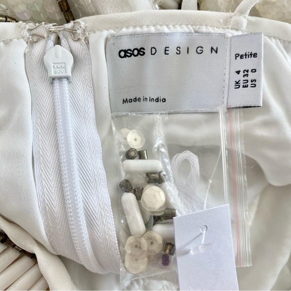 NWT Petite Embellished Beads Sequins Leg Slit Mini Dress White 0 - Picture 12 of 15